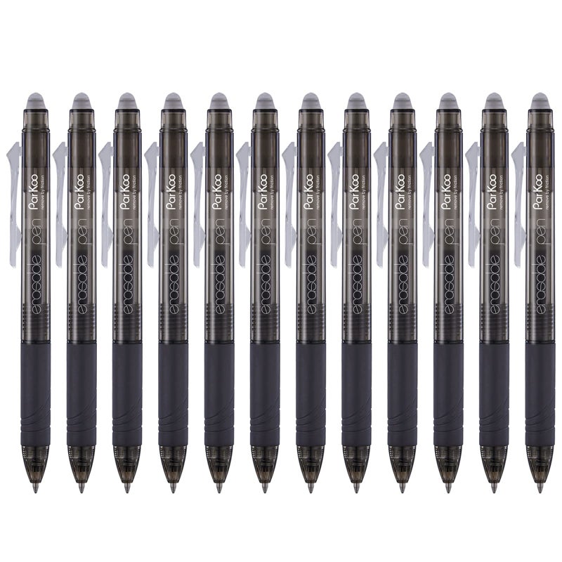 ParKoo Retractable Erasable Gel Pens Clicker Fine Point 0.7 mm, No Need for White Out, Black Ink for Completing Sudoku and Crossword Puzzles, 12-pack - Image 1